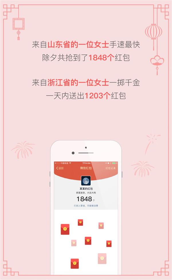 除夕6.88亿人用微信发红包：浙江女士狂送1203个