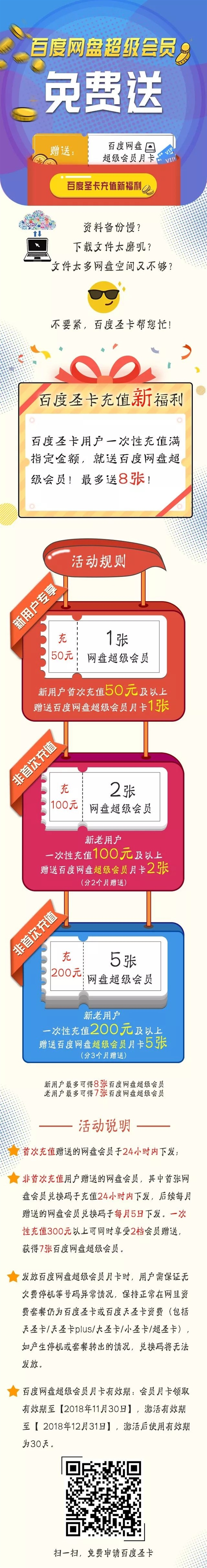 百度圣卡新福利：充值送最高8个月百度网盘超级会员